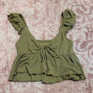 American Eagle Outfitters Sage Green Tie-Front Blouse